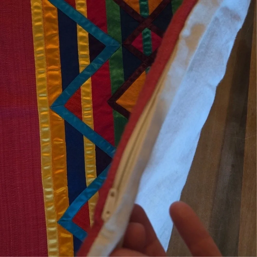 Folk Art‎ Southwestern Geometric Abstract Striped Ribbon Work Pillowcase